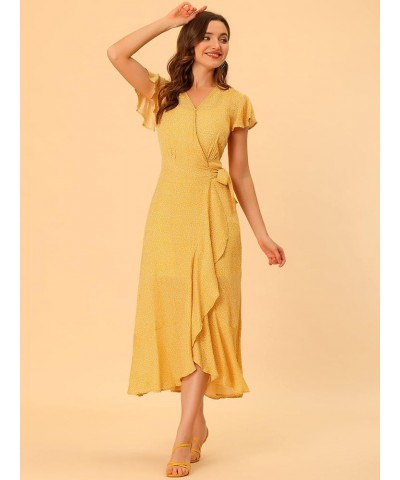 Women's Summer Beach Wrap Dress Boho Flutter Sleeve V Neck Ruffle Floral Maxi Dress Yellow $12.88 Dresses