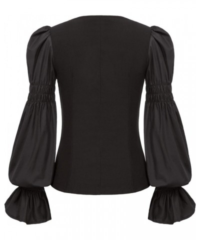 Women's Renaissance Shirt Puff Sleeve Square Neck Vintage Blouse Black $14.49 Blouses