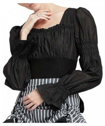 Women's Renaissance Shirt Puff Sleeve Square Neck Vintage Blouse Black $14.49 Blouses