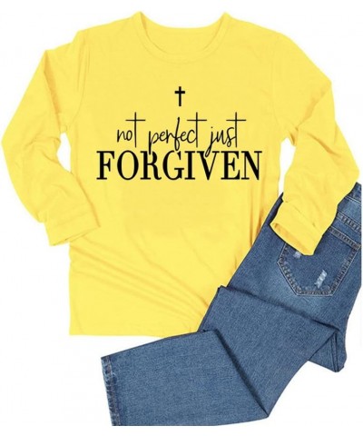 Not Perfect Just Forgiven Women Christian T Shirt Religious Faith Long Sleeve Blouse Gifts Tops Yellow $13.13 Tops