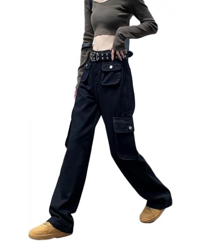 Womens Baggy Wide Leg Cargo Jeans High Waisted Flap Pocket Relaxed Fit Straight Leg Denim Jeans Casual Streetwear Trousers T ...