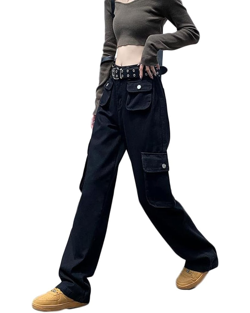 Womens Baggy Wide Leg Cargo Jeans High Waisted Flap Pocket Relaxed Fit Straight Leg Denim Jeans Casual Streetwear Trousers T ...