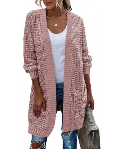 Women's 2023 Fall Open Front Cardigan Long Batwing Sleeve Chunky Knit Sweater Loose Outerwear Coats with Pockets Pink $21.59 ...