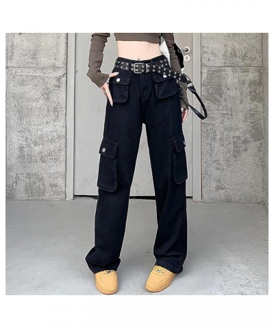 Womens Baggy Wide Leg Cargo Jeans High Waisted Flap Pocket Relaxed Fit Straight Leg Denim Jeans Casual Streetwear Trousers T ...