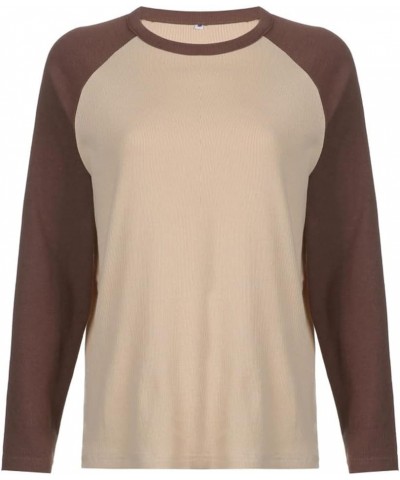 y2k Clothing Raglan Baseball Tee Shirt Aesthetic Y2K Tops Loose Fit 1 Ribbed Brown $15.90 T-Shirts