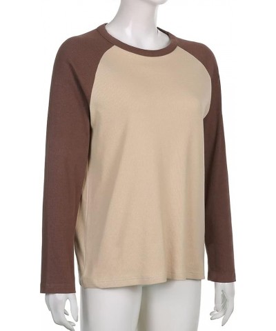 y2k Clothing Raglan Baseball Tee Shirt Aesthetic Y2K Tops Loose Fit 1 Ribbed Brown $15.90 T-Shirts