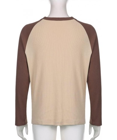 y2k Clothing Raglan Baseball Tee Shirt Aesthetic Y2K Tops Loose Fit 1 Ribbed Brown $15.90 T-Shirts