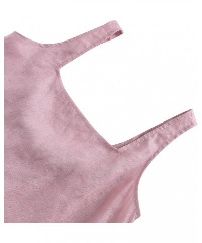 Womens Pure Linen Square Neck Sleeveless Tank Tops for Casual Summer Pink $20.66 Tanks