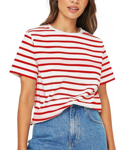 Women's Striped Print t Shirt Short Sleeve Crew Neck Tee Summer Basic Tees for Women Red $10.99 T-Shirts