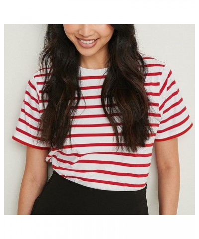 Women's Striped Print t Shirt Short Sleeve Crew Neck Tee Summer Basic Tees for Women Red $10.99 T-Shirts