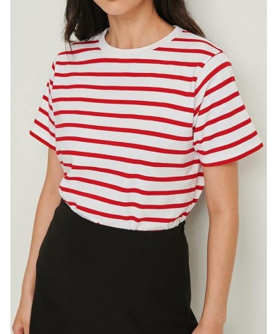 Women's Striped Print t Shirt Short Sleeve Crew Neck Tee Summer Basic Tees for Women Red $10.99 T-Shirts