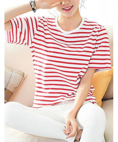 Women's Striped Print t Shirt Short Sleeve Crew Neck Tee Summer Basic Tees for Women Red $10.99 T-Shirts