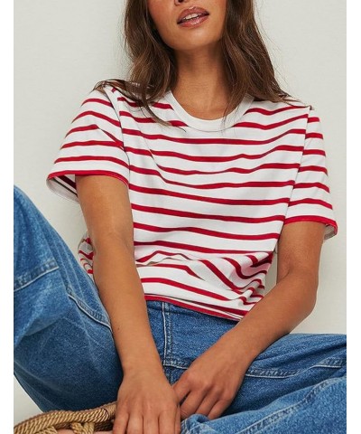 Women's Striped Print t Shirt Short Sleeve Crew Neck Tee Summer Basic Tees for Women Red $10.99 T-Shirts