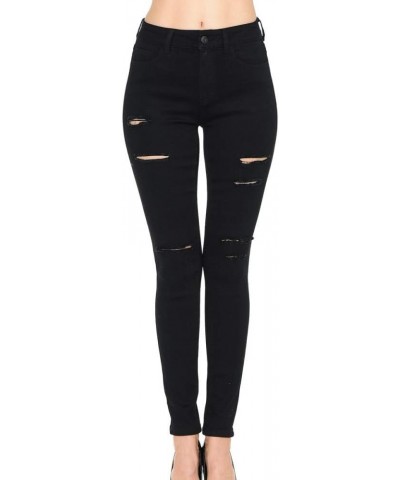 Jean Denim Women's Juniors Push-Up High-Rise Skinny Jean in Fine Cotton Denim Black Slash Destructed $15.68 Jeans