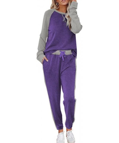 Women's Pajama Set Long Sleeve PJs 2 Piece Outfit Pullover Sleepwear Sweatshirt and Long Pants With Pockets Purple $19.27 Sle...