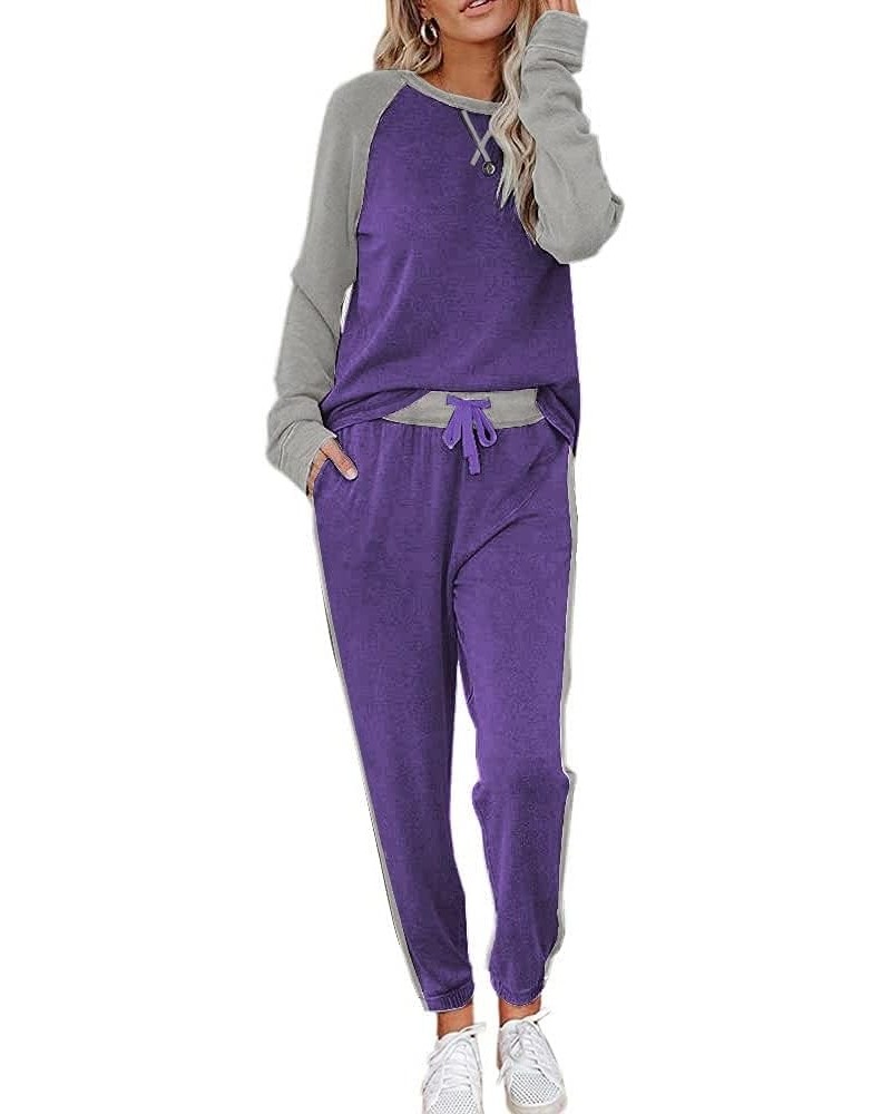 Women's Pajama Set Long Sleeve PJs 2 Piece Outfit Pullover Sleepwear Sweatshirt and Long Pants With Pockets Purple $19.27 Sle...