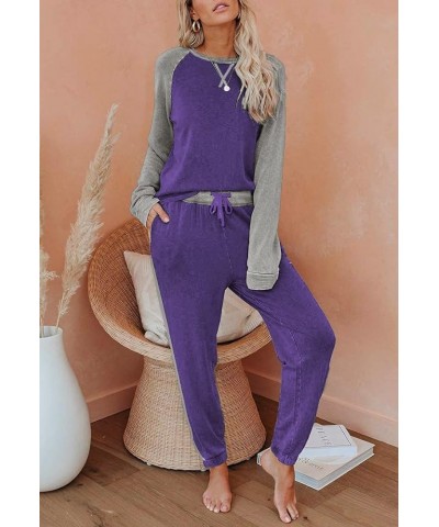 Women's Pajama Set Long Sleeve PJs 2 Piece Outfit Pullover Sleepwear Sweatshirt and Long Pants With Pockets Purple $19.27 Sle...