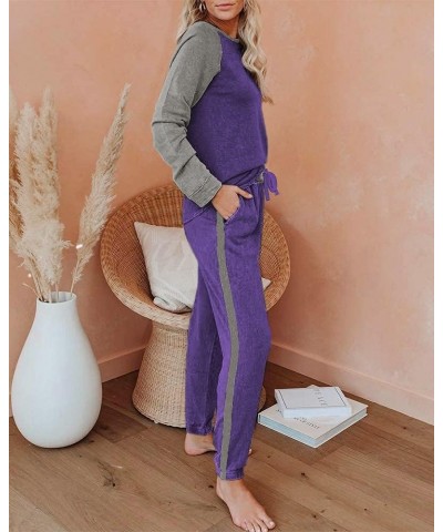 Women's Pajama Set Long Sleeve PJs 2 Piece Outfit Pullover Sleepwear Sweatshirt and Long Pants With Pockets Purple $19.27 Sle...