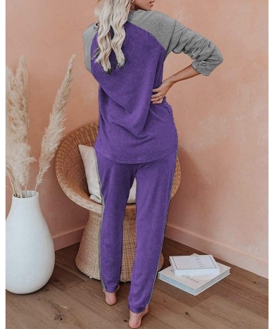 Women's Pajama Set Long Sleeve PJs 2 Piece Outfit Pullover Sleepwear Sweatshirt and Long Pants With Pockets Purple $19.27 Sle...