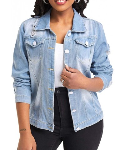 Women's Distressed Denim Jeans Outfits Coat Spring Fall Ripped Jeans Outerwear Denim Jacket O-blue $16.40 Jackets