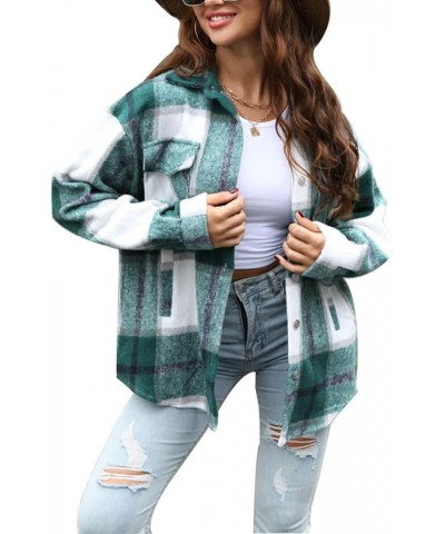 Womens Plaid Shacket Button Down Long Sleeve Shirt Coat Fall Winter Flannel Jacket Loose Shirts Green $20.05 Jackets