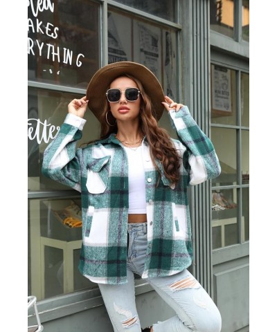 Womens Plaid Shacket Button Down Long Sleeve Shirt Coat Fall Winter Flannel Jacket Loose Shirts Green $20.05 Jackets