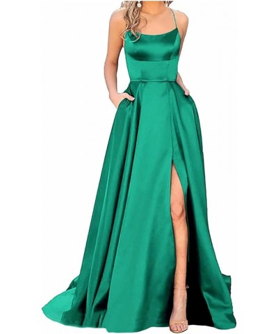 Formal Dresses for Women Spaghetti Straps Backless Prom Dress Side Slit A Line Maxi Dress Chiffon Dress with Pockets 1-green ...