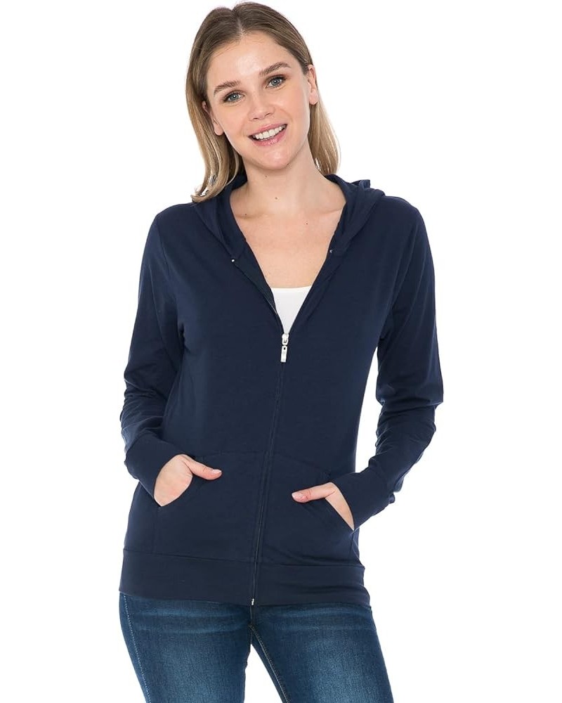 Women's Hoodie Jacket - Full Zip Up Slim Fit Hooded Top Lightweight Stretch Active Yoga Workout Sweatshirt Pullover Navy $15....