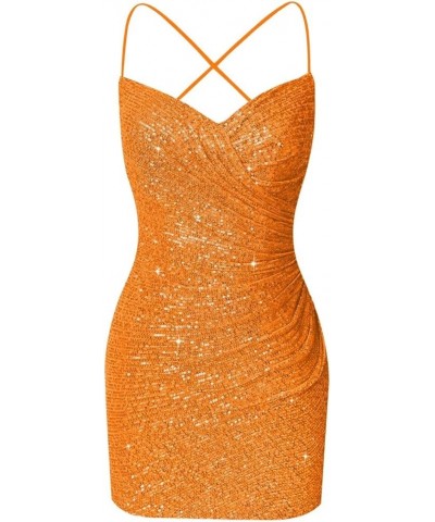 Sequin Tight Homecoming Dresses Short Spaghetti Straps Mermaid Prom Dress for Teens Cocktail Sparkly Mini Dress Orange $32.40...