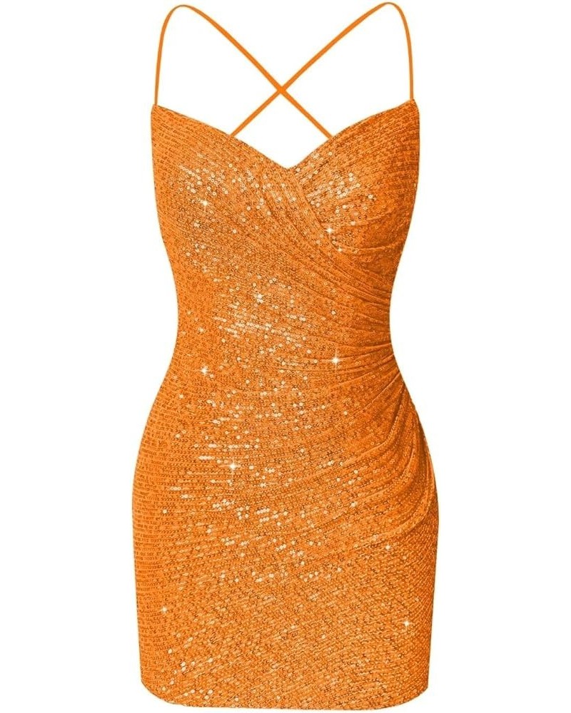 Sequin Tight Homecoming Dresses Short Spaghetti Straps Mermaid Prom Dress for Teens Cocktail Sparkly Mini Dress Orange $32.40...