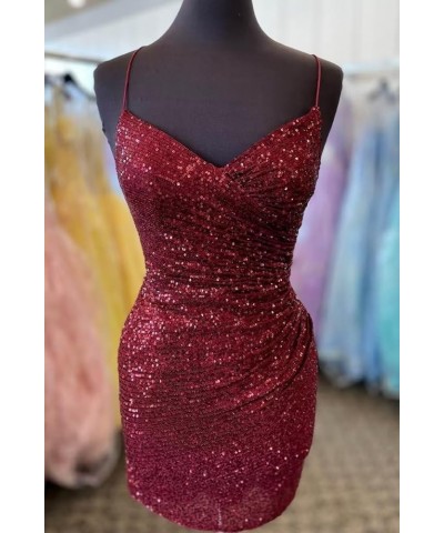 Sequin Tight Homecoming Dresses Short Spaghetti Straps Mermaid Prom Dress for Teens Cocktail Sparkly Mini Dress Orange $32.40...