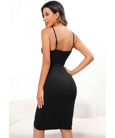 Women's 2024 Sexy V Neck Spaghetti Straps Wrap Ruched Sheath Bodycon Cocktail Evening Party Night Club Dresses Black $24.98 D...