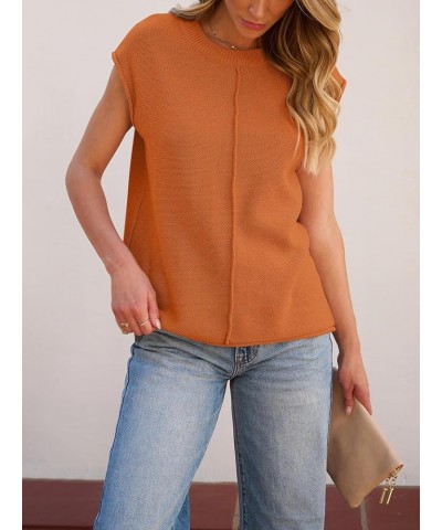 Women's Cap Sleeve Sweater Vest Summer Casual Crewneck Lightweight Knit Pullover Tank Tops Orange $19.79 Sweaters