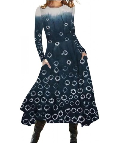 Womens Sexy Off Shoulder Dresses Vintage Print Patchwork Button Casual Dress Long Sleeve Flowy Swing A-Line Dress 17navy $11....