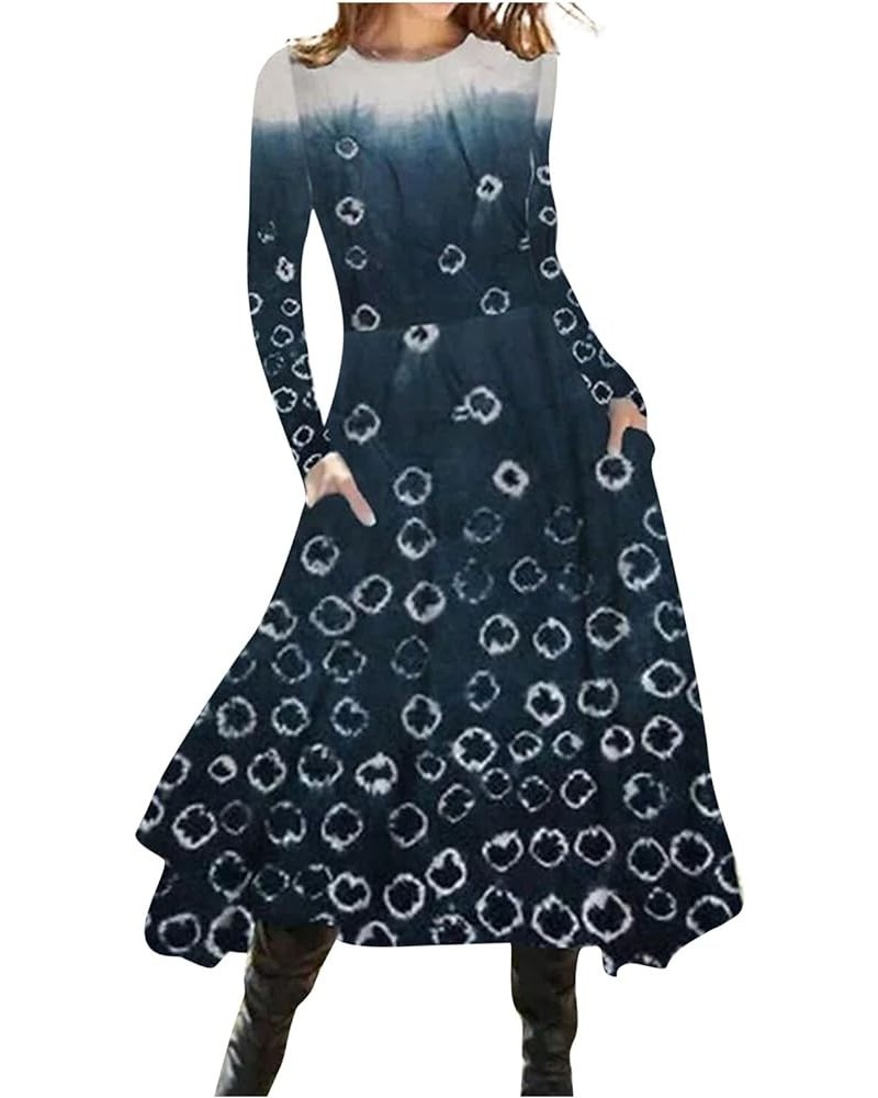 Womens Sexy Off Shoulder Dresses Vintage Print Patchwork Button Casual Dress Long Sleeve Flowy Swing A-Line Dress 17navy $11....