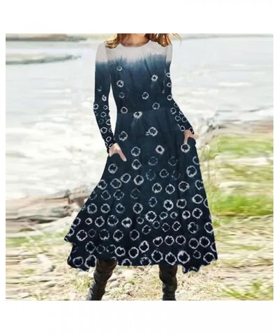 Womens Sexy Off Shoulder Dresses Vintage Print Patchwork Button Casual Dress Long Sleeve Flowy Swing A-Line Dress 17navy $11....