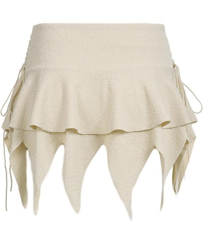 Women Y2k Ruffle Mini Skirt Asymmetrical Hem A Line Mini Short Pleated Skirt Summer Fairycore Skirt Streetwear Lace Up Khaki ...