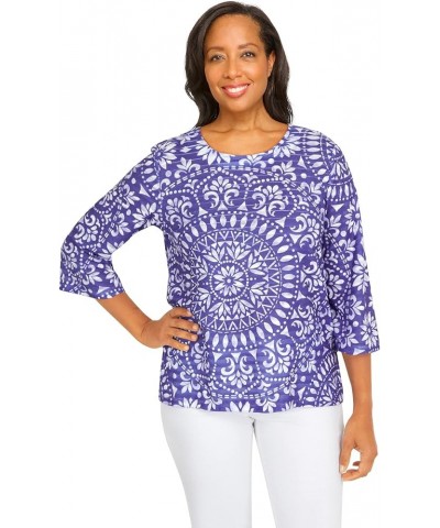 Women's Medallion Crew Neck Top Purple $17.50 T-Shirts