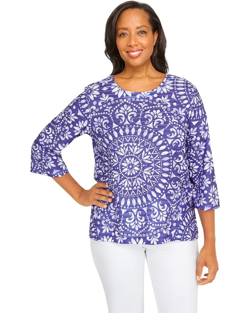 Women's Medallion Crew Neck Top Purple $17.50 T-Shirts