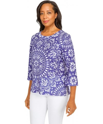 Women's Medallion Crew Neck Top Purple $17.50 T-Shirts