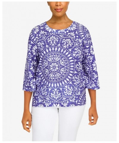 Women's Medallion Crew Neck Top Purple $17.50 T-Shirts