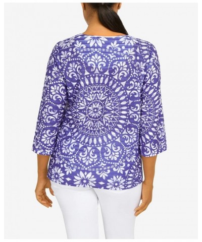 Women's Medallion Crew Neck Top Purple $17.50 T-Shirts