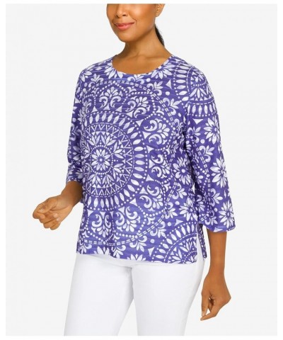 Women's Medallion Crew Neck Top Purple $17.50 T-Shirts