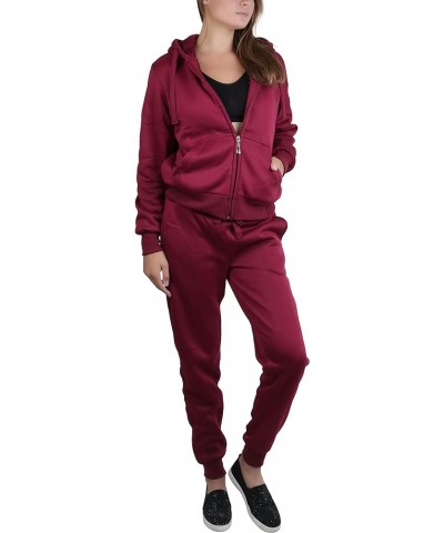 Women's French Terry Activewear Hooded Jacket & Pants Inside Fleeced Jacket - Wine $20.97 Activewear