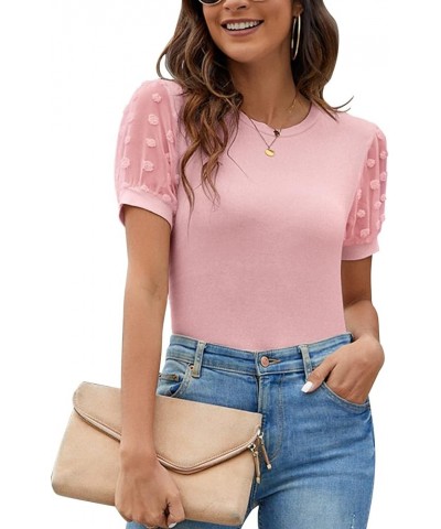 Womens Short Sleeve Blouse Business Casual Dressy Tops Ribbed Summer Stylish Work Shirts Pink 2 $15.26 Blouses