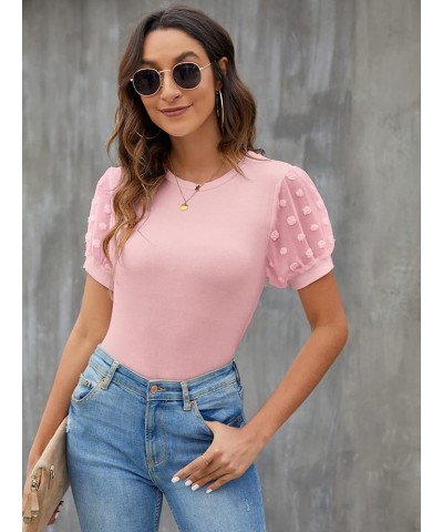 Womens Short Sleeve Blouse Business Casual Dressy Tops Ribbed Summer Stylish Work Shirts Pink 2 $15.26 Blouses