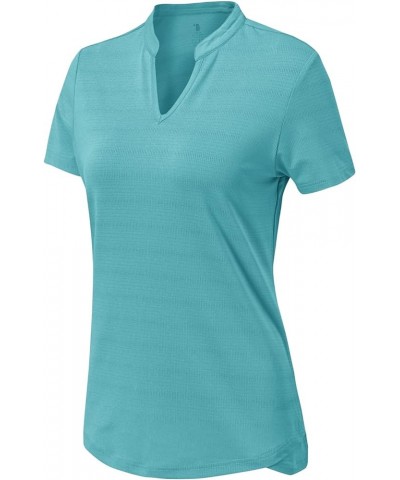 Women's Golf Polo Shirts V-Neck Short Sleeve Collarless Tennis Running T-Shirts Quick Dry Aqua Blue $15.36 Shirts