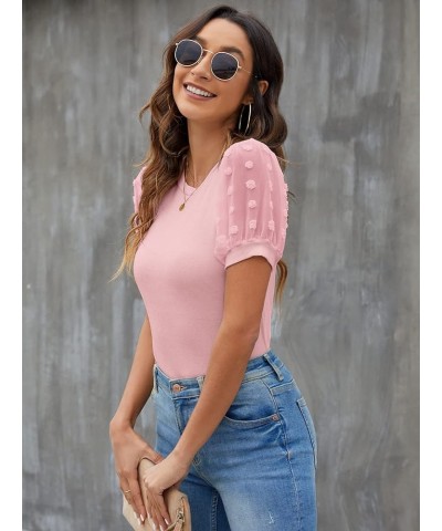 Womens Short Sleeve Blouse Business Casual Dressy Tops Ribbed Summer Stylish Work Shirts Pink 2 $15.26 Blouses