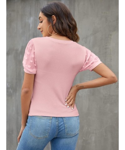 Womens Short Sleeve Blouse Business Casual Dressy Tops Ribbed Summer Stylish Work Shirts Pink 2 $15.26 Blouses