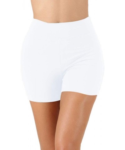 Womens Workout High Rise Thick Band Biker Running Cotton Shorts White $11.57 Activewear